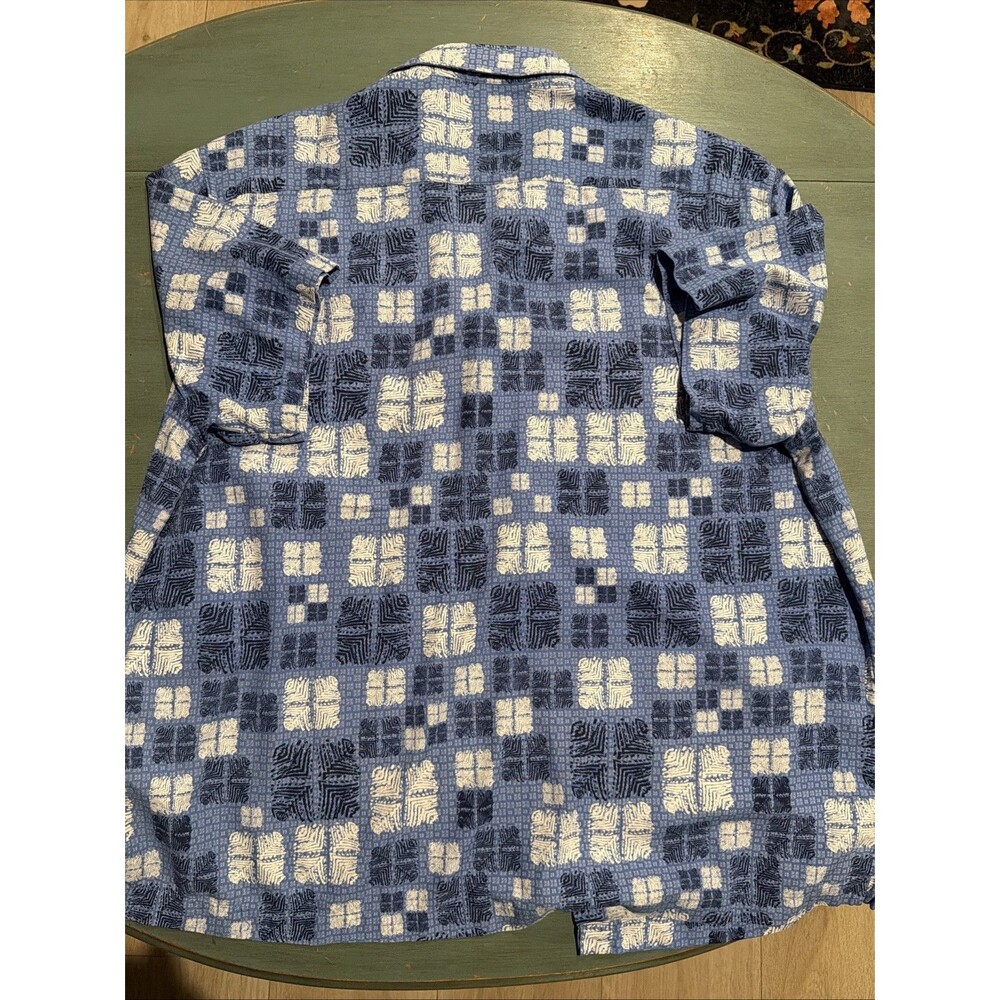 Nat Nast Luxury Originals Blue Geometric Silk Cotton XL Button Down Shirt - Picture 5 of 11